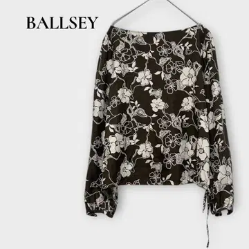 보르지 긴팔 블라우스 꽃무늬 실크 울 M 상당 보트넥 브라운