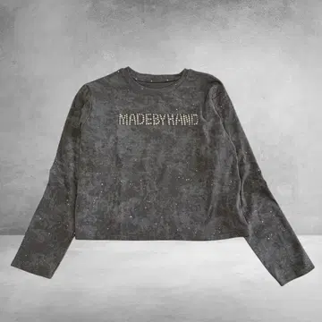 Y2K 크롭 기장 긴팔 티셔츠 워시 가공 스터드 로고 그레이 M