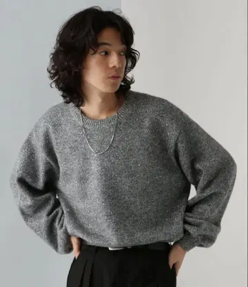 HARE 라메 믹스 그레이 크루넥 스웨터