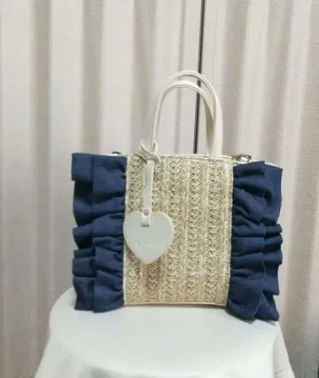 새상품급 DIANA 프릴 달린 바스켓백 파랑 데님 미니 토트 숄더