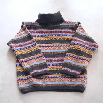 80s-90s 빈티지 터틀넥 니트 USA 울 스웨터 페어아일 패턴