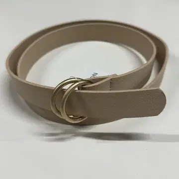 새상품 더블 링 벨트 인조 가죽 골드 버클 벨트 베이지