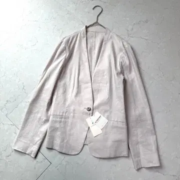새상품 그린 라벨 노카라 자켓 린넨 블렌드 36 라이트 그레이