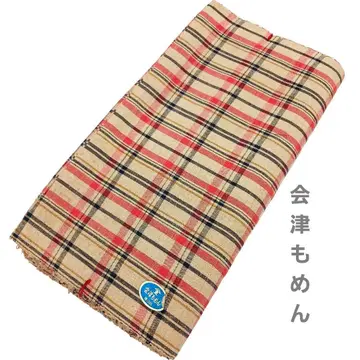 아이즈 목화 기모노 옷감 면 오렌지 체크 한 필