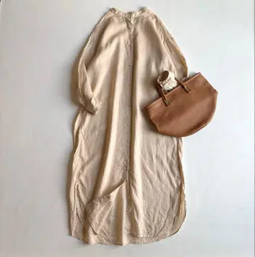 프레임워크 프렌치 린넨 셔츠 원피스 밴드 카라 롱 내추럴