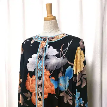 [새상품급] LEONARD 레오나르 꽃무늬 가디건 울 실크