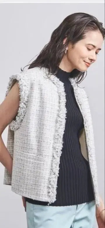 유나이티드 애로우즈 체크 트위드 베스트 36