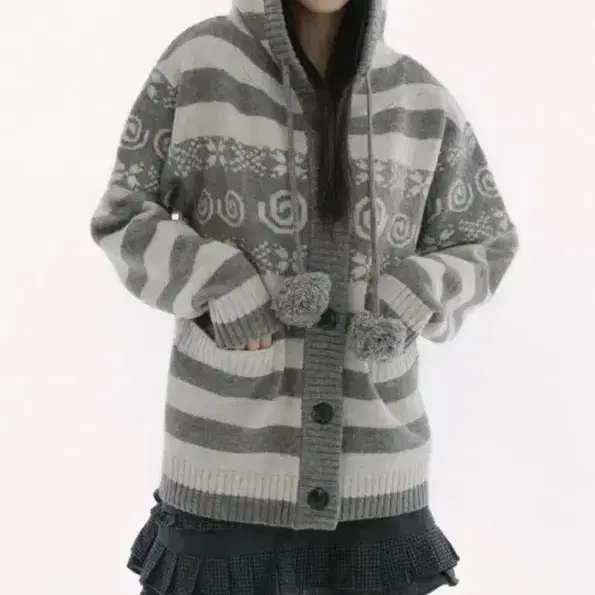 Hug Your Skin Angel Wing Hooded Pom-Pom Cardigan on Bunjang Global