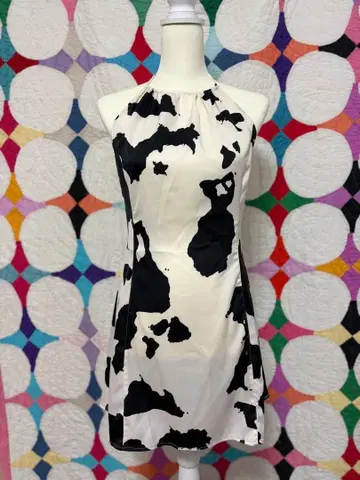 빈티지 90년대 소 패턴 홀터 미니 원피스