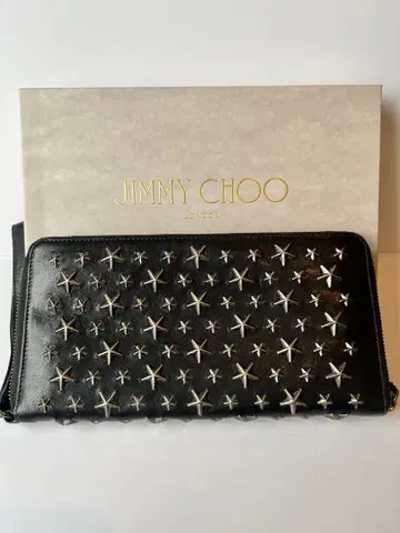 [중고] JIMMY CHOO 스타 스터드 장지갑 블랙 박스 포함