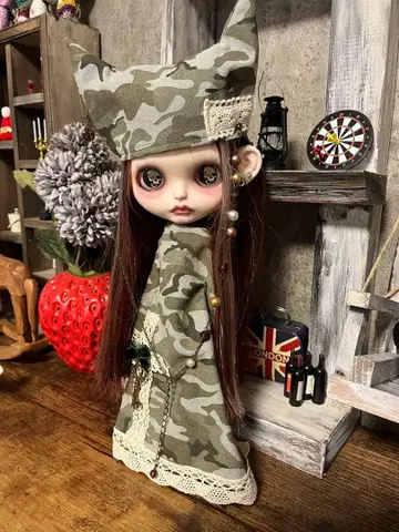 브라이스 아이시 인형 카모 패턴 원피스 고양이 귀 세트