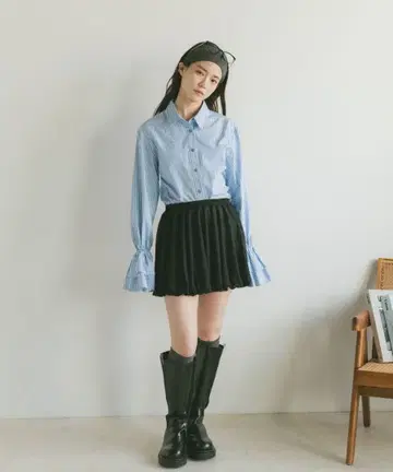 프릴 캔디 슬리브 숏 셔츠