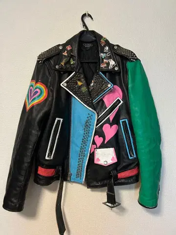 스터드 장식 재킷 셀프 커스텀 스터드 더블 라이더 재킷