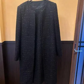 네이비 라메 믹스 트위드 원피스 수트