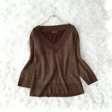 Pliocene 라메 V넥 리브 니트 티셔츠 상의 L