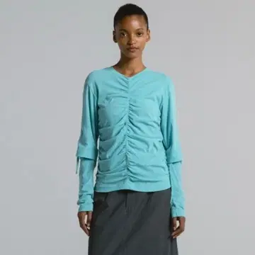 CINOH 치노 셔링 레이어드 T셔츠 라이트 블루그린