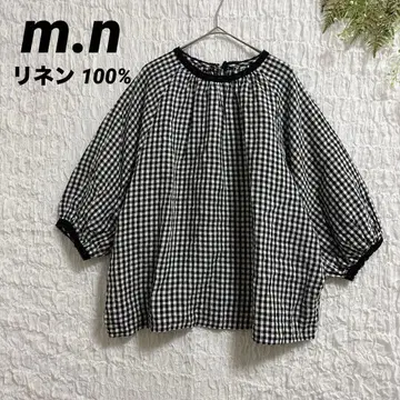 m.n 엠도트엔 피코 레이스 린넨 깅엄 체크 스모그 블라우스
