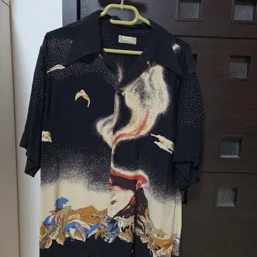 DENIME 하와이안 셔츠 화산 프린트 블랙