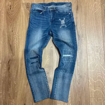 Roen 데님 팬츠 데미지 가공 스컬 큐빅 S