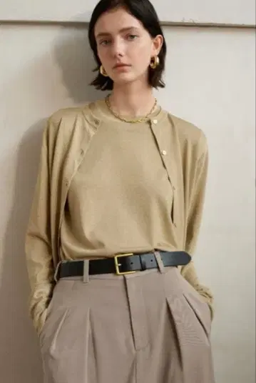 SET UP 라메 니트 크루넥 가디건 베이지