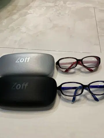 Zoff 꽃가루 안경 빨간색 파랑 프레임 2개 케이스 포함