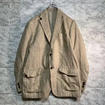 자켓 린넨 55 면 45 베이지 봄/여름/가을 V라인 2버튼 소매 3버튼