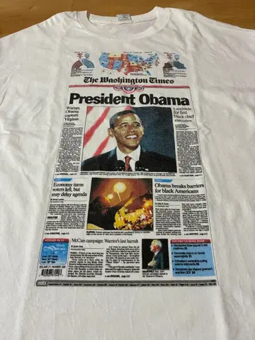오바마 대통령 T셔츠 XL 사이즈 화이트 washington times
