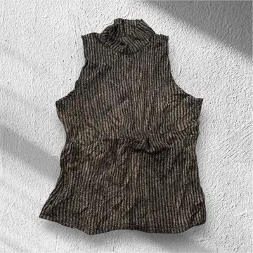 레어 프랑스제 빈티지 라메사 리브 니트 하이넥 상의 금 x 블랙