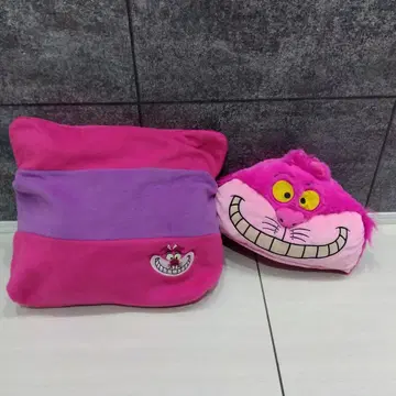 체셔 고양이 쿠션 핑크 보라색 모자 착용 담요 2종 세트 팬캡