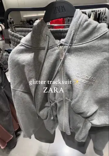 ZARA 그레이 라메 반짝이는 크롭 후드티