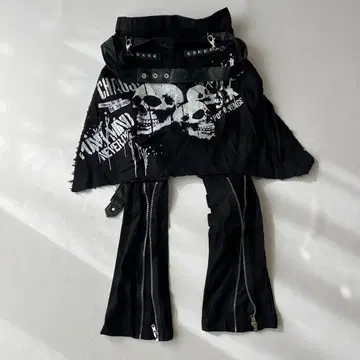 SEXPOT 블랙 본지티 팬츠 기믹 지퍼 가죽 벨트 스터드