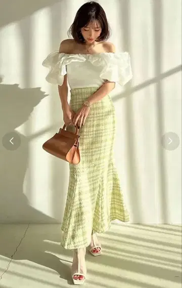 eimy istoire 스프링 트위드 머메이드 스커트 LIME GREEN