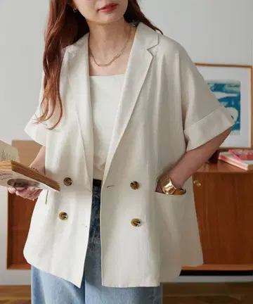 DISCOAT 디스코트 [허리 둘레 슬림] 린넨 라이크 반팔 셔츠 자켓