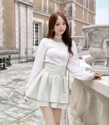 michellMacaron 라메 트위드 슬림 레그 스커트 화이트 S