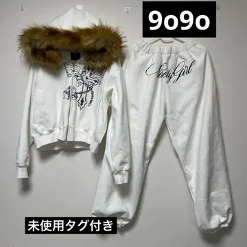택 포함 미사용 새상품 9090 퍼 지퍼 후드티 라메 스웨트 팬츠 셋업