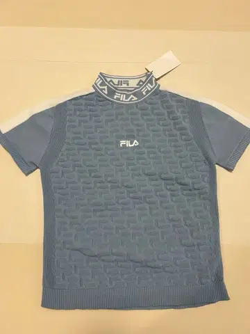 택 포함 새상품 FILA 블루 반팔 니트 스탠딩 칼라 라이트 블루