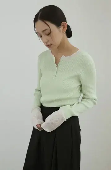 라메 시어 헨리 배색 니트 민트/hellam 헤람 같은 형태