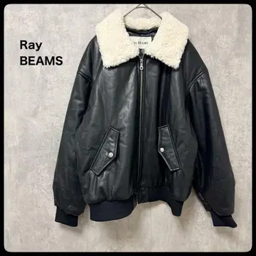 Ray BEAMS 인조 가죽 누빔 봄버 블루종