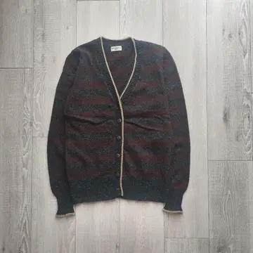 네프 니트 가디건 보더 울 실크 혼방 V넥