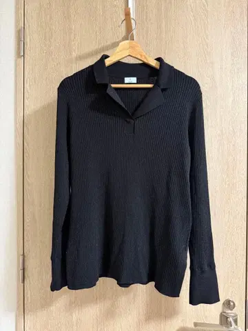 쿠미쿄쿠 라메 리브 폴로 옷깃 니트 블랙