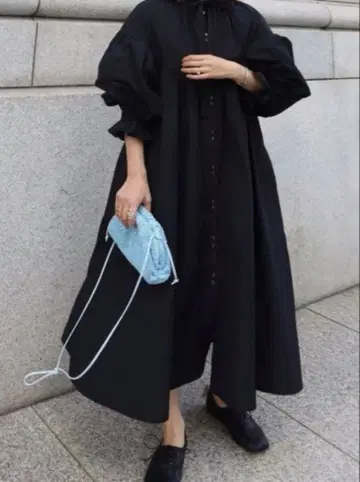 마차트 machatt 블랙 롱 셔츠 티어드 원피스