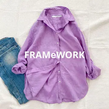 프레임워크 프렌치 린넨 셔츠 린넨 퍼플 예쁜 색 오버 사이즈