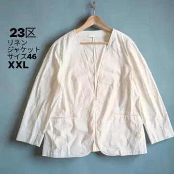 [23구] 세탁 가능한 린넨 노카라 자켓 화이트 46 빅 사이즈 XXL