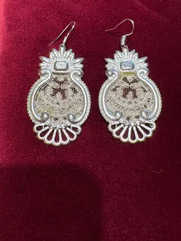 실버 레이스 무늬 링 귀걸이