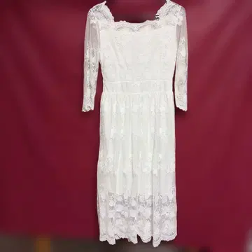 Ai Mi Li 화이트 레이스 긴팔 미디 원피스