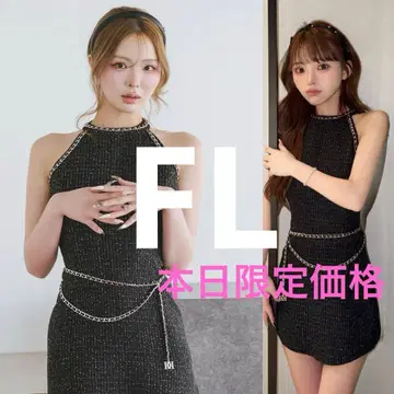 다리치 체인 벨트 트위드 아메슬리 미니 원피스