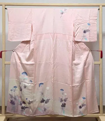 A 기모노 편안한 홑옷 꽃 무늬 옅은 핑크 순수 실크 호몬기 기모노