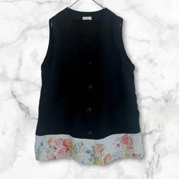 아틀리에 리츠코 블랙 슬리브리스 셔츠 핸드메이드 일본제 꽃무늬 M