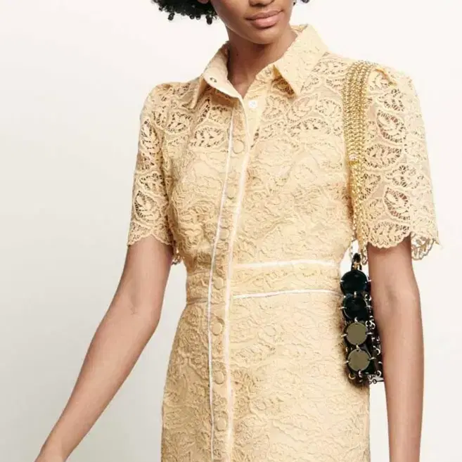 SANDRO Sandro Two-Tone Lace Dress Onepiece 36 on Bunjang Global Site.