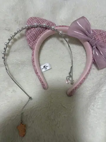 유니버셜 고양이 귀 디자인 핑크 트위드 머리띠